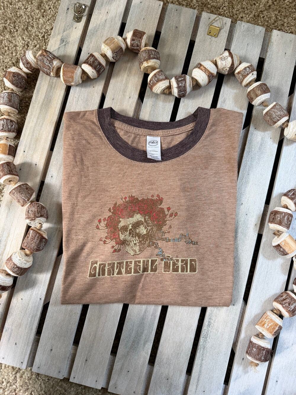 Rare Grateful Dead Brown Ringer Short Sleeve T Shirt
